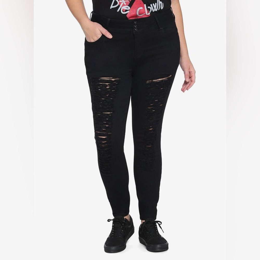 HT Denim Black Destructed Hi-Rise Super Skinny Jeans Plus Size